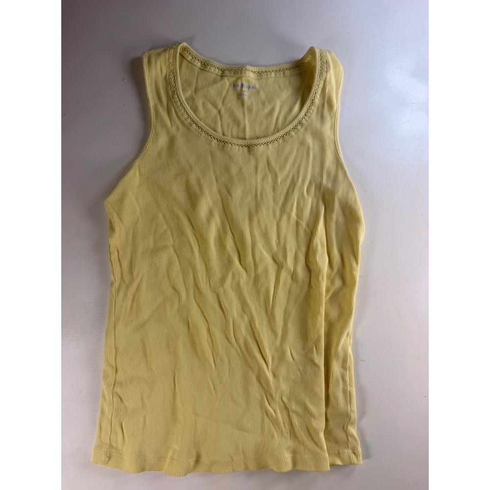 Kim Rogers Tank Womens M Yellow Y2K Ribbed Lattice Trim Scoop Neck Sleeveless